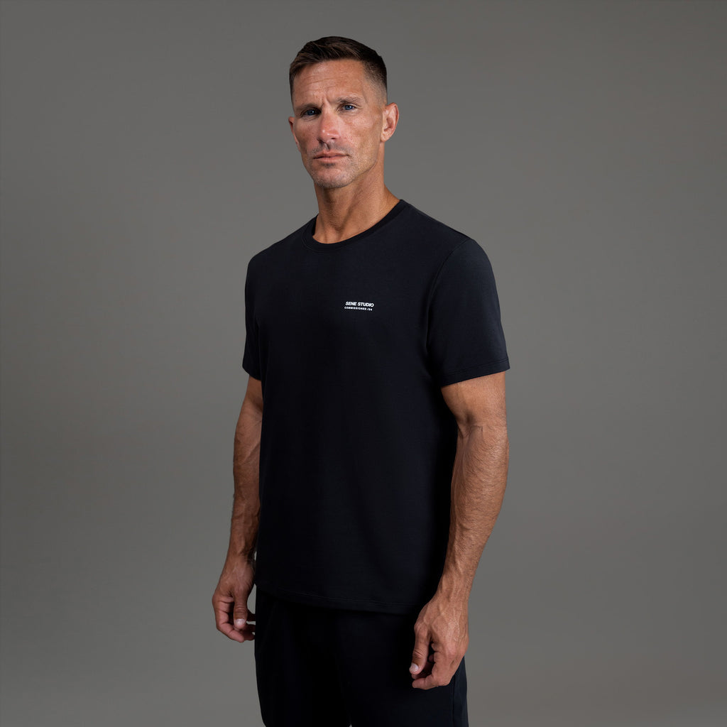 Tags:(6'0" - 180 lbs|Medium) custom t-shirt tee model Tyler in Black