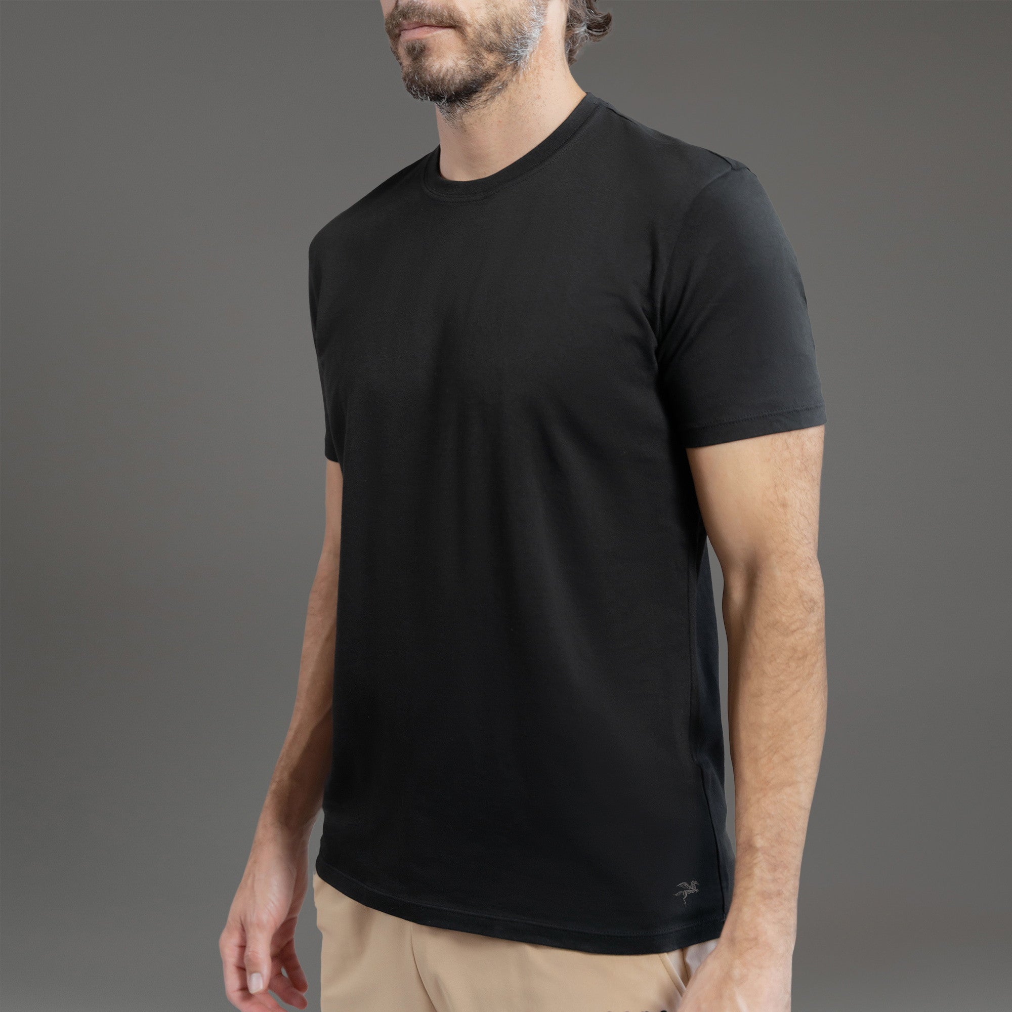 Tags:(6'0"|Medium) custom crew neck t-shirt los angeles model John in Black