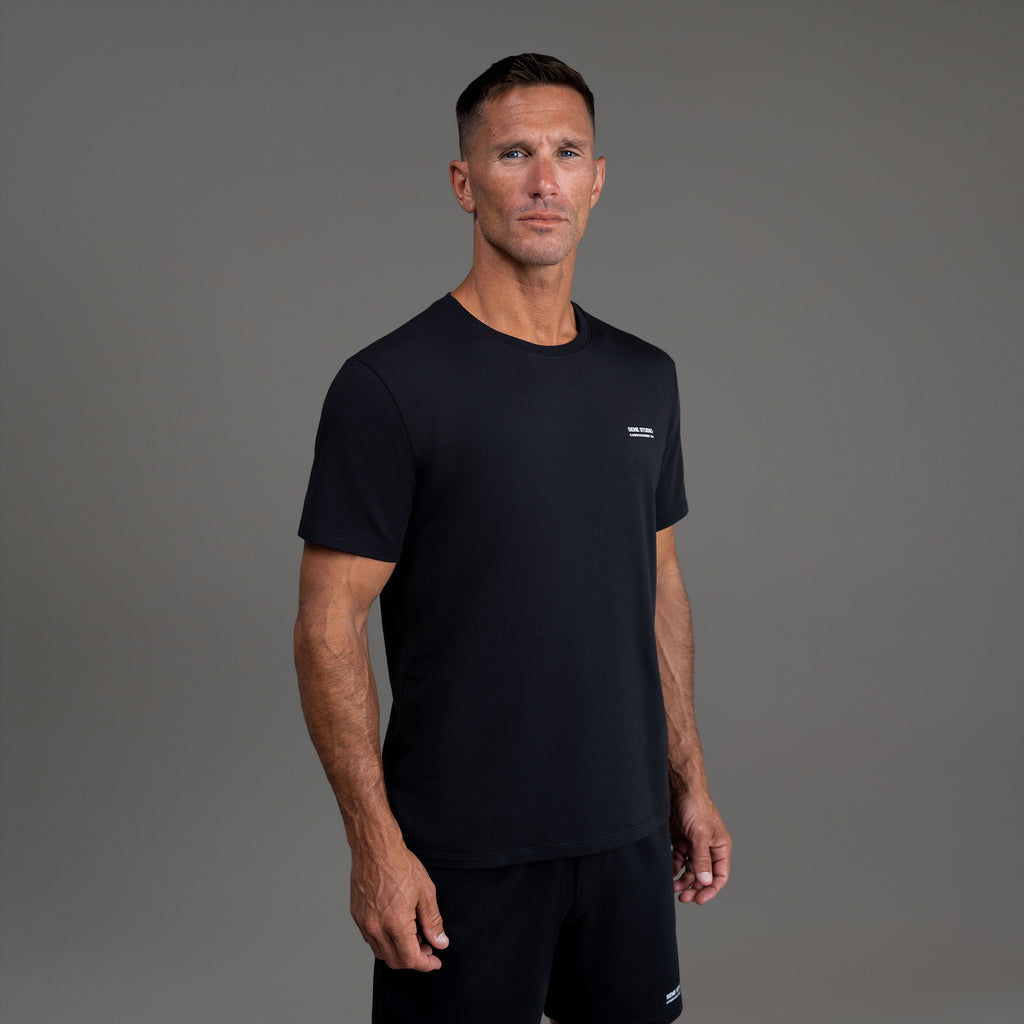 Tags:(6'0" - 180 lbs|Medium) custom t-shirt tee model Tyler in Black