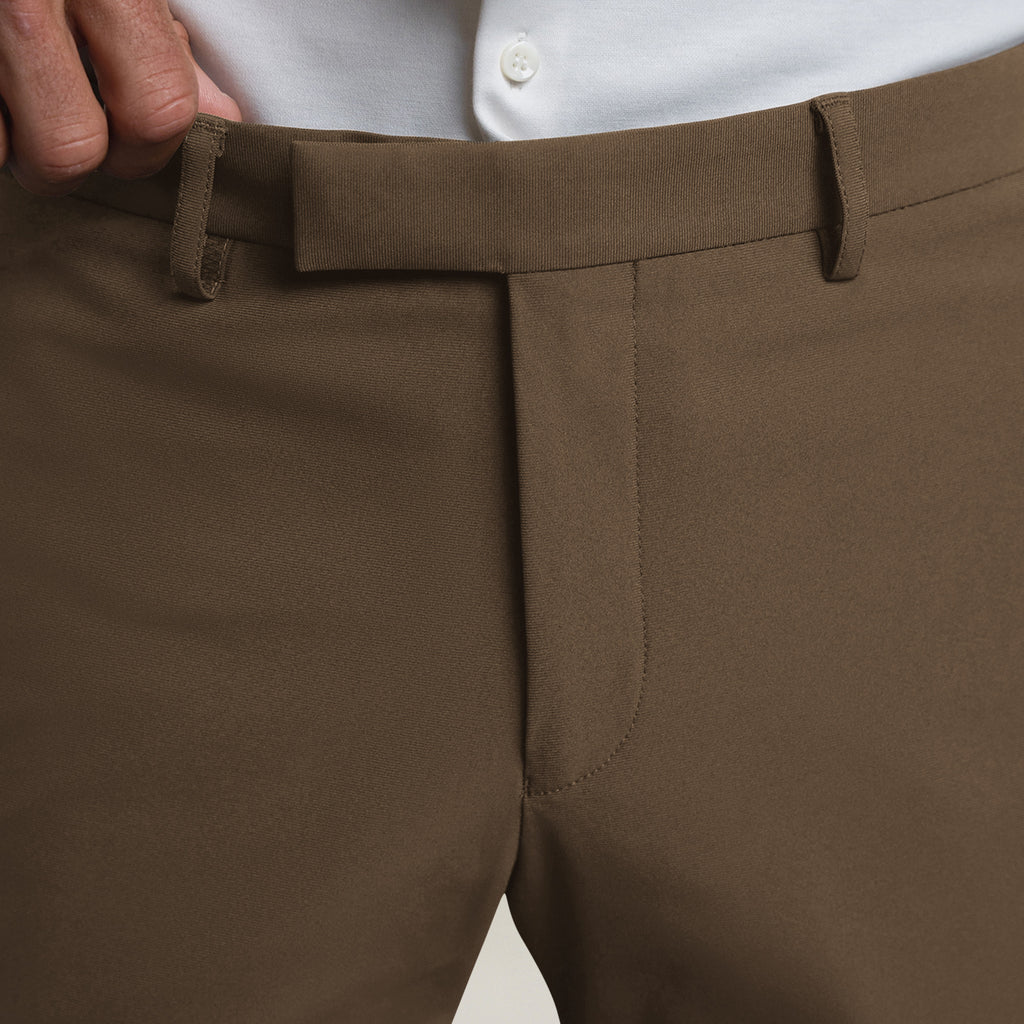Tags:(6'0"|180 lbs) Bespoke custom athleisure technical men's suit los angeles model Tyler in Teak