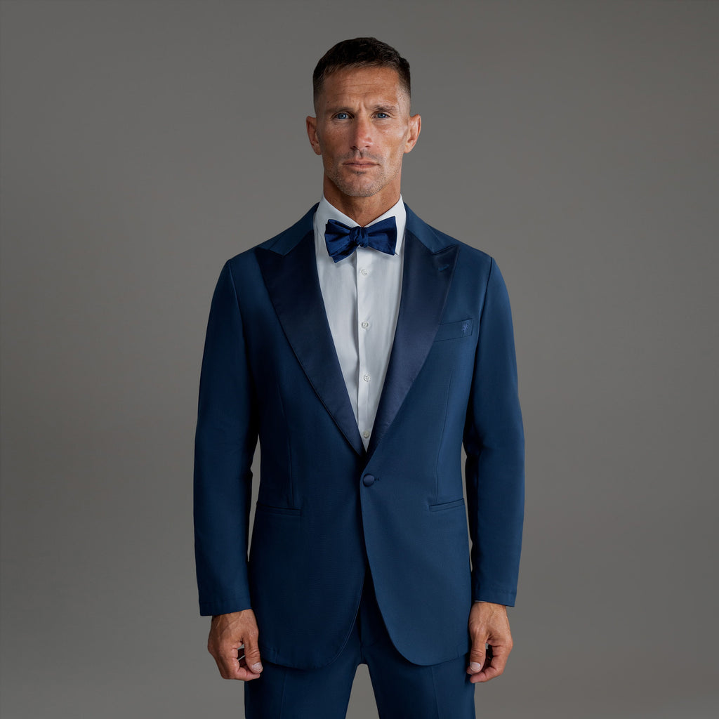 Custom Peak Lapel Tuxedo model Tyler in Navy