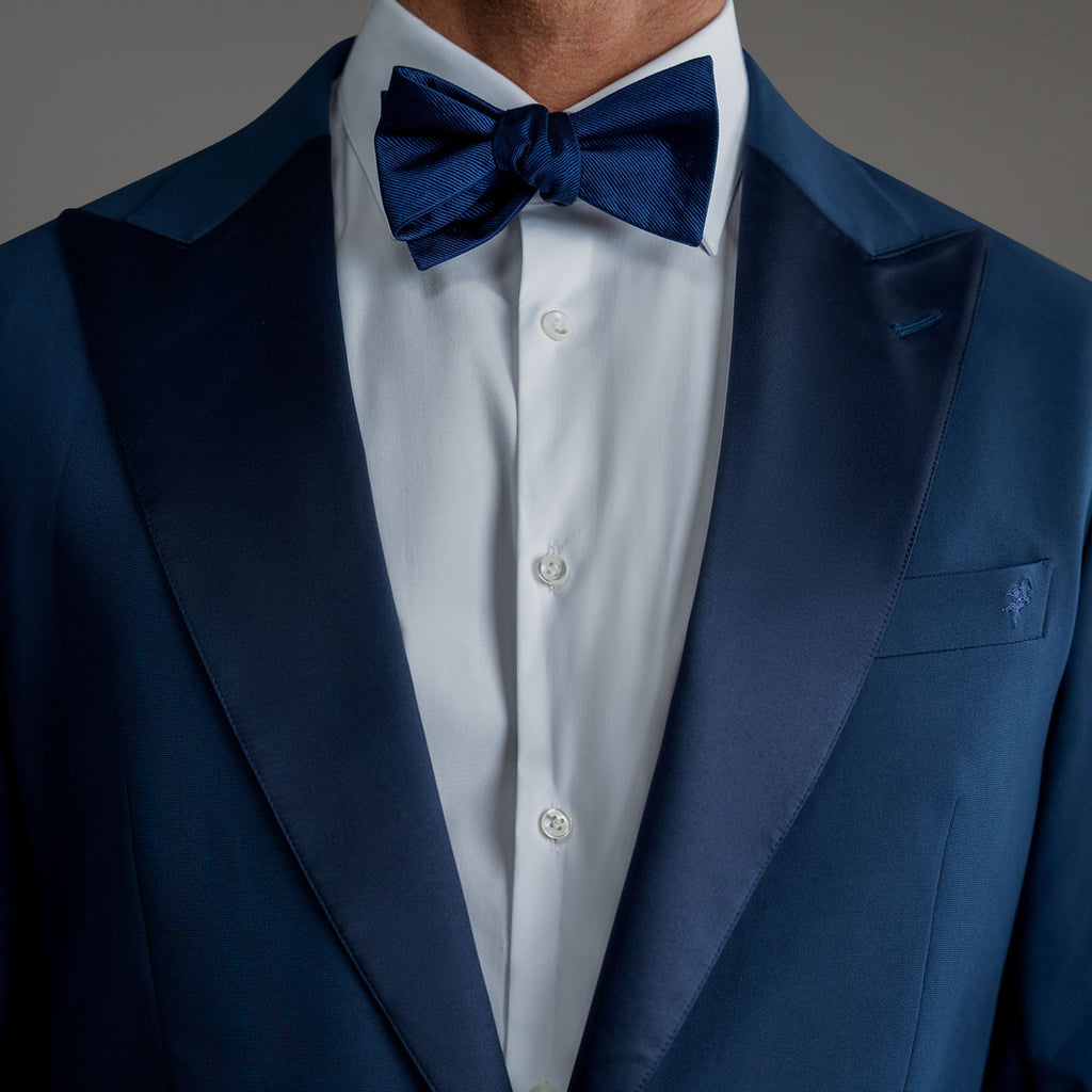 Custom Peak Lapel Tuxedo model Tyler in Navy