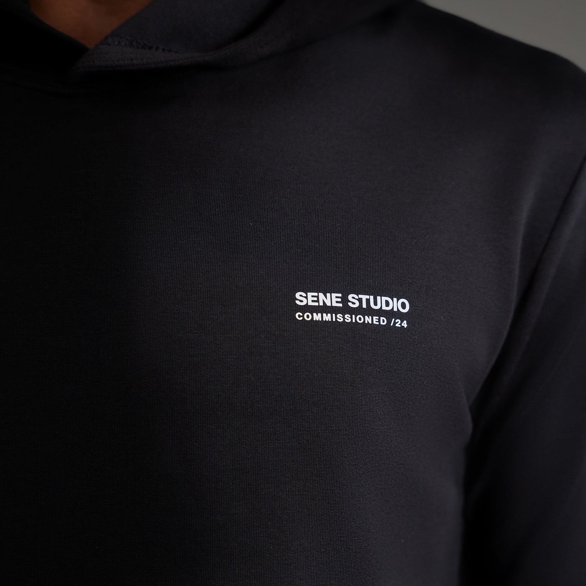 men's custom hoodie model Tyler in Black