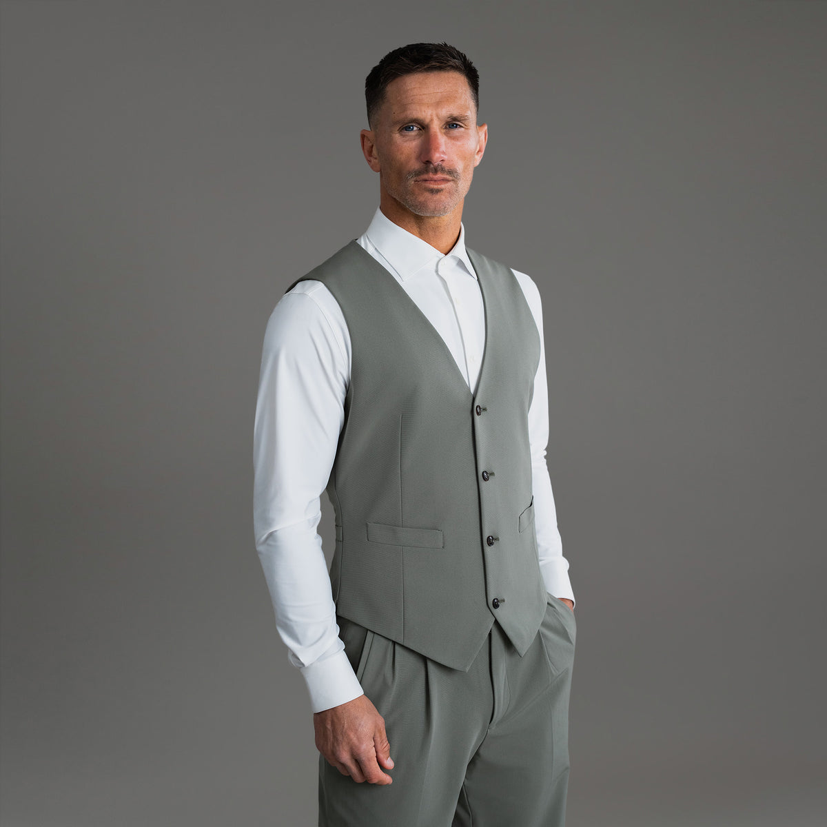 Custom suit vest model Tyler in Sage Gray