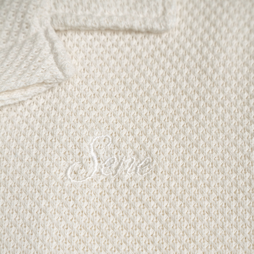 Tags:(6'0" - 180 lbs|Medium) Custom Knit Camp Shirt model Tyler in Cream
