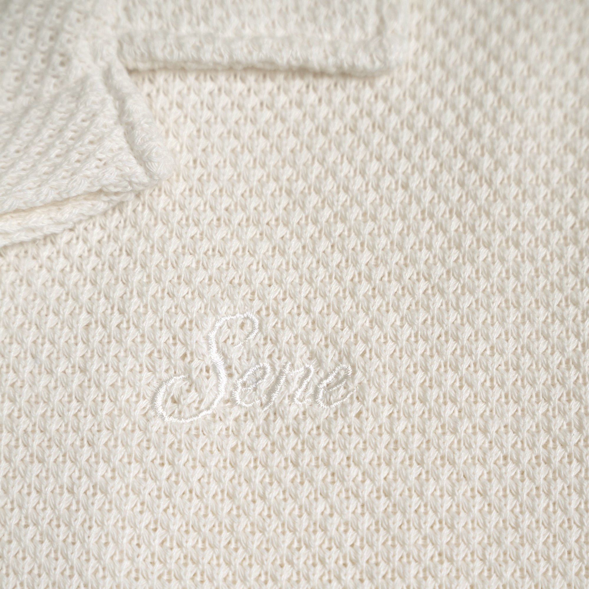 Tags:(6'0" - 180 lbs|Medium) Custom Knit Camp Shirt model Tyler in Cream