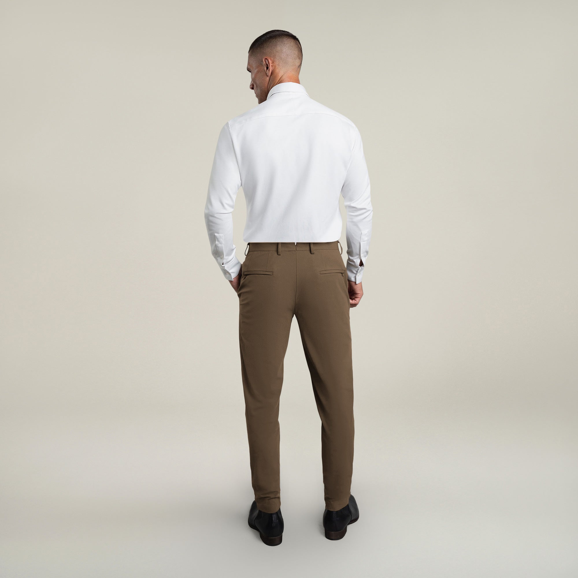 Tags:(6'0"|180 lbs) Bespoke custom athleisure technical men's suit los angeles model Tyler in Teak