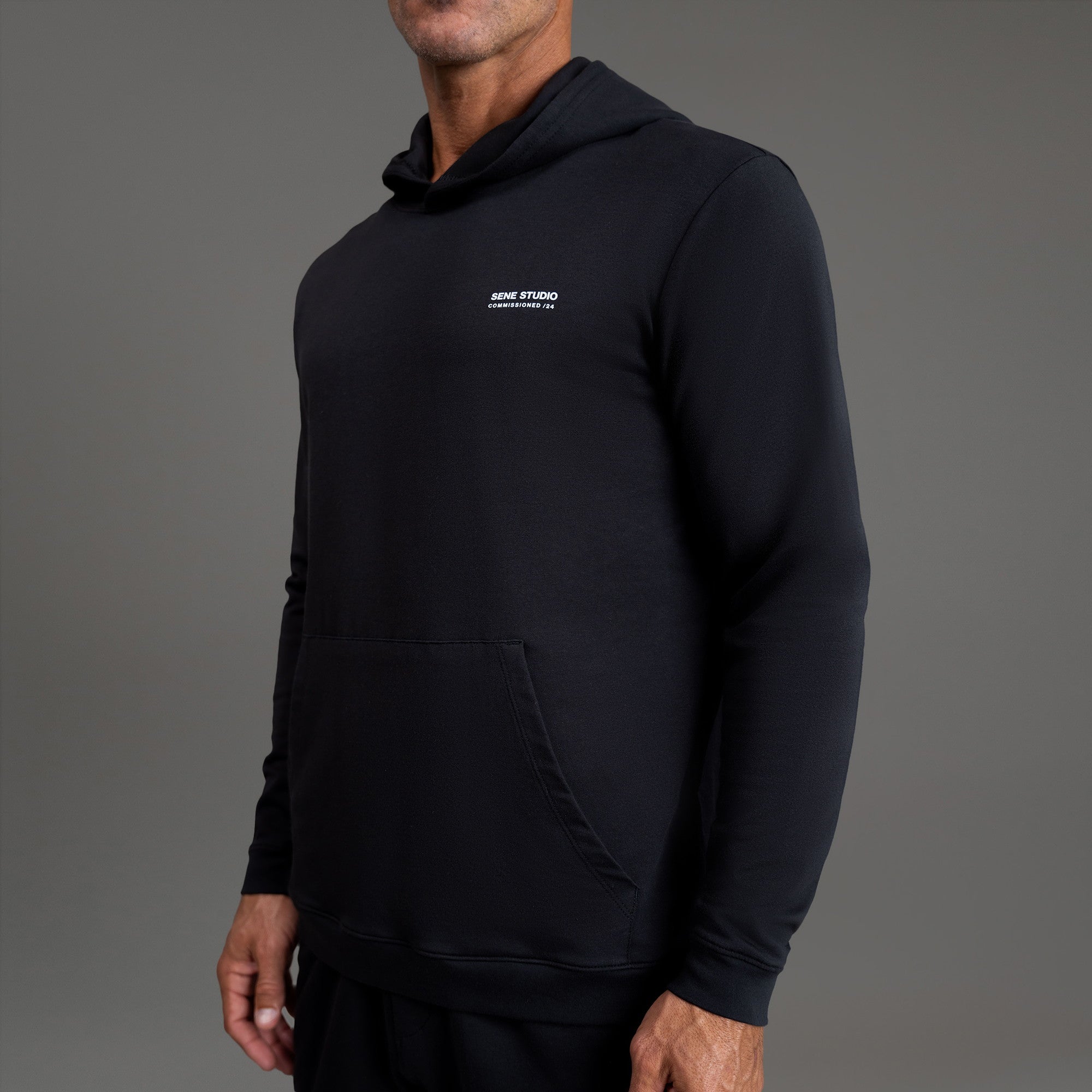 men's custom hoodie model Tyler in Black