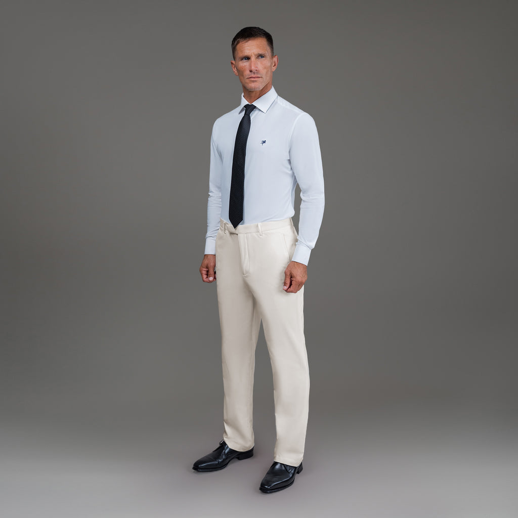 bespoke custom trousers pant chino performance technical model Tyler in Cream