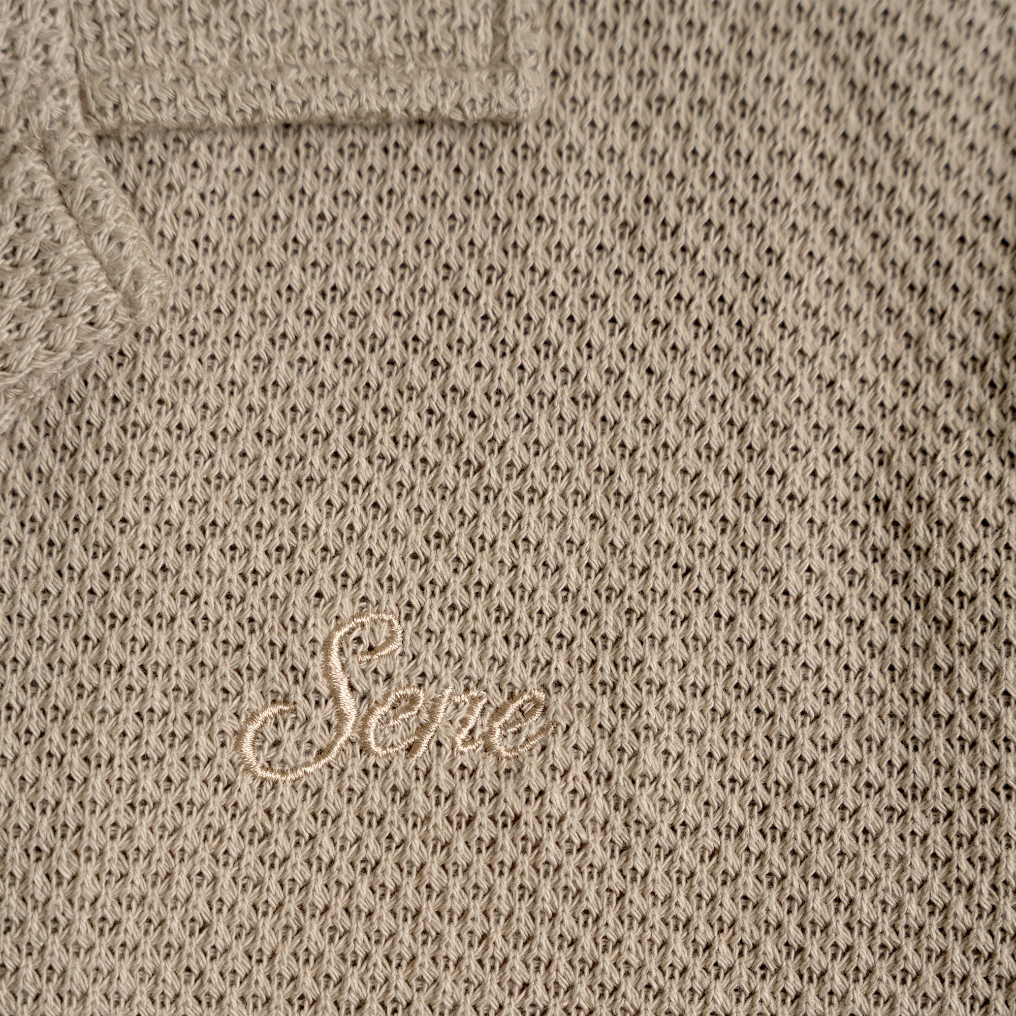 Tags:(6'0" - 180 lbs|Medium) Custom Knit Camp Shirt model Tyler in Khaki