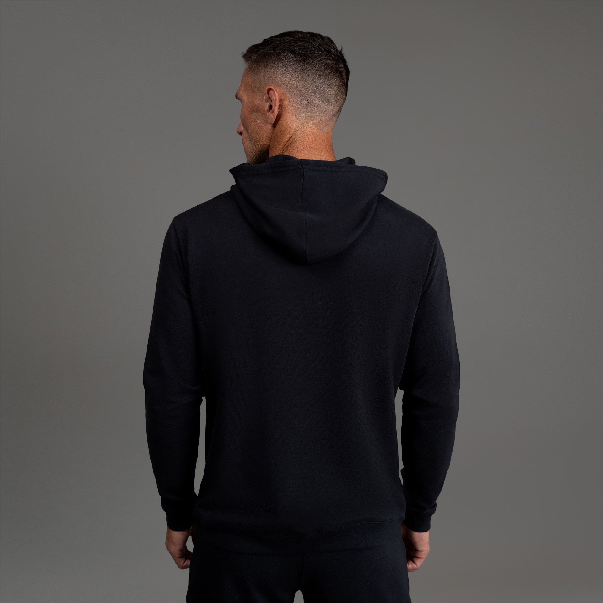 men's custom hoodie model Tyler in Black