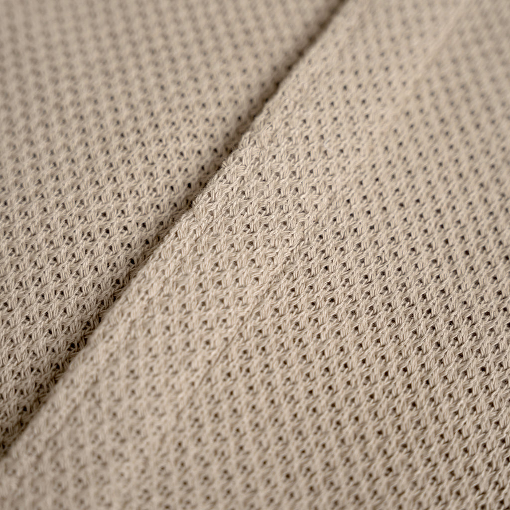 Tags:(6'0" - 180 lbs|Medium) Custom Knit Camp Shirt model Tyler in Khaki