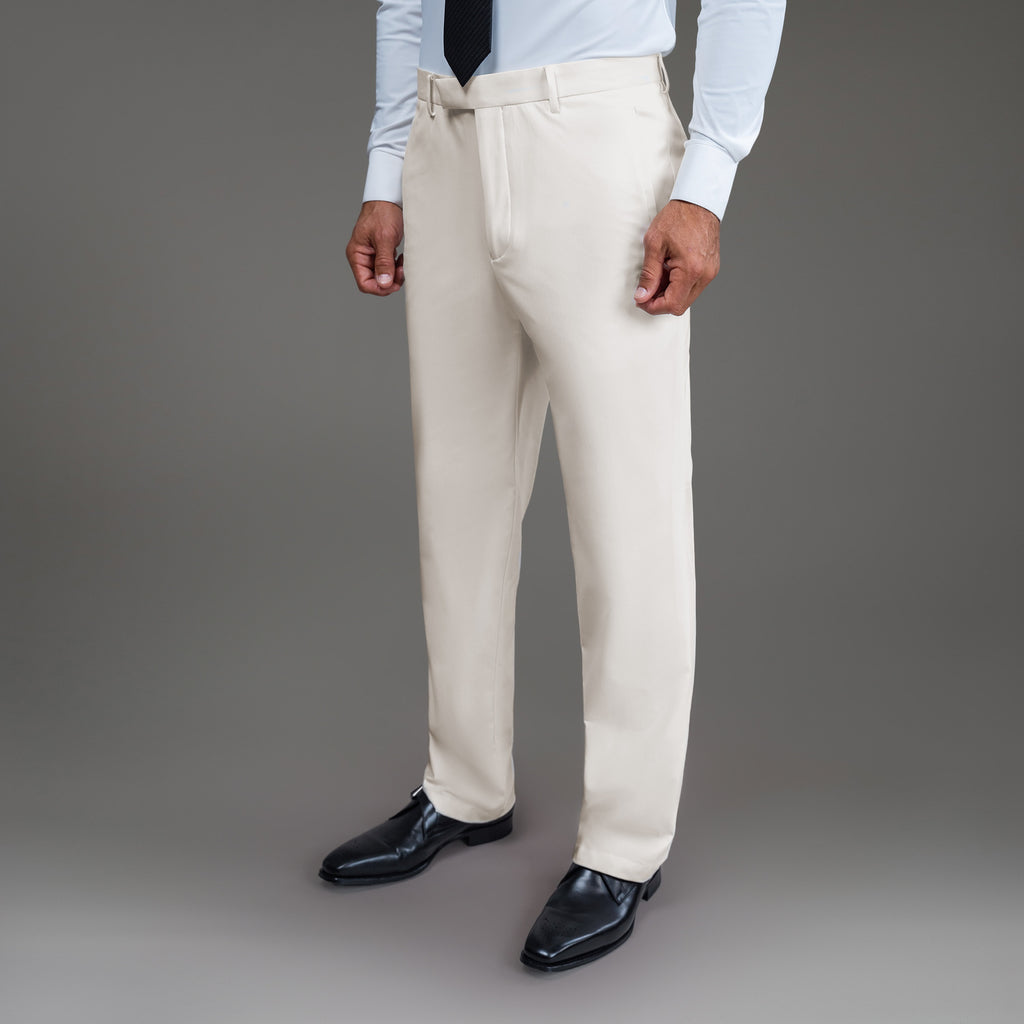 bespoke custom trousers pant chino performance technical model Tyler in Cream