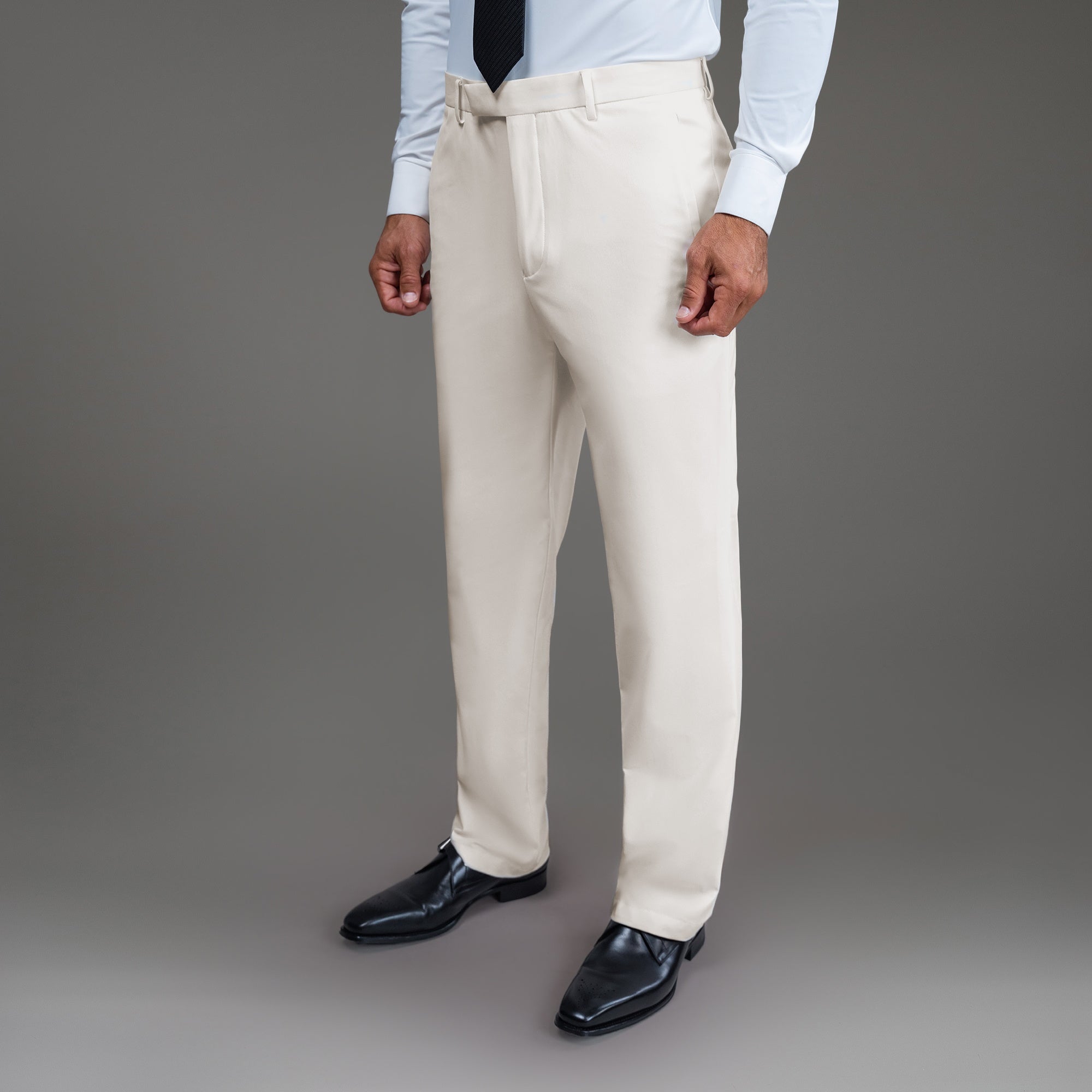 bespoke custom trousers pant chino performance technical model Tyler in Cream
