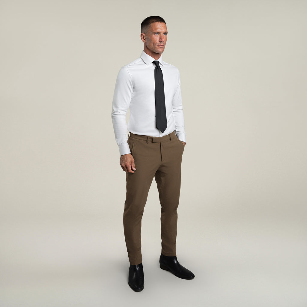 Tags:(6'0"|180 lbs) Bespoke custom athleisure technical men's suit los angeles model Tyler in Teak