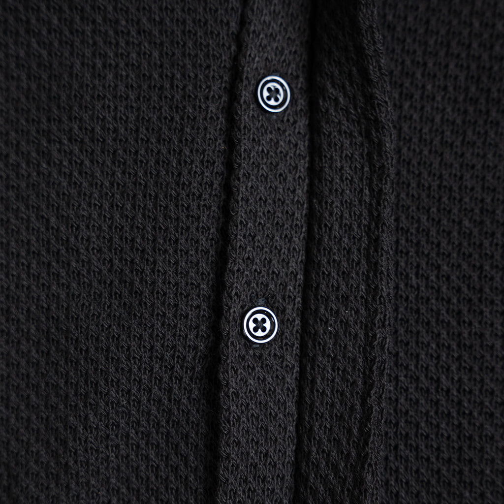 Tags:(6'0" - 180 lbs|Medium) Custom Knit Camp Shirt model Tyler in Black