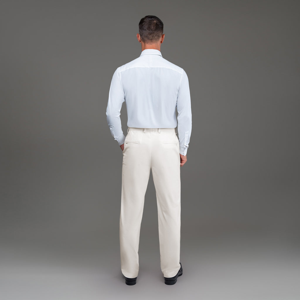 bespoke custom trousers pant chino performance technical model Tyler in Cream