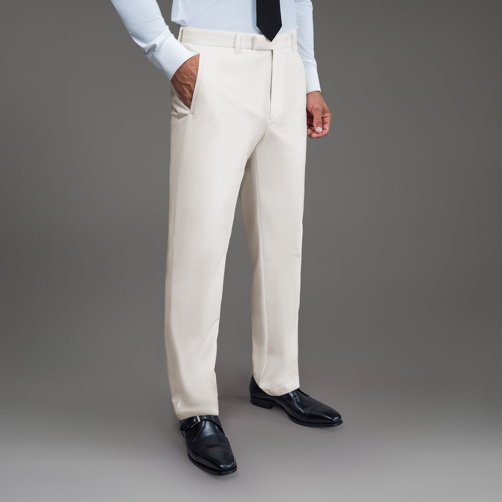 bespoke custom trousers pant chino performance technical model Tyler in Cream
