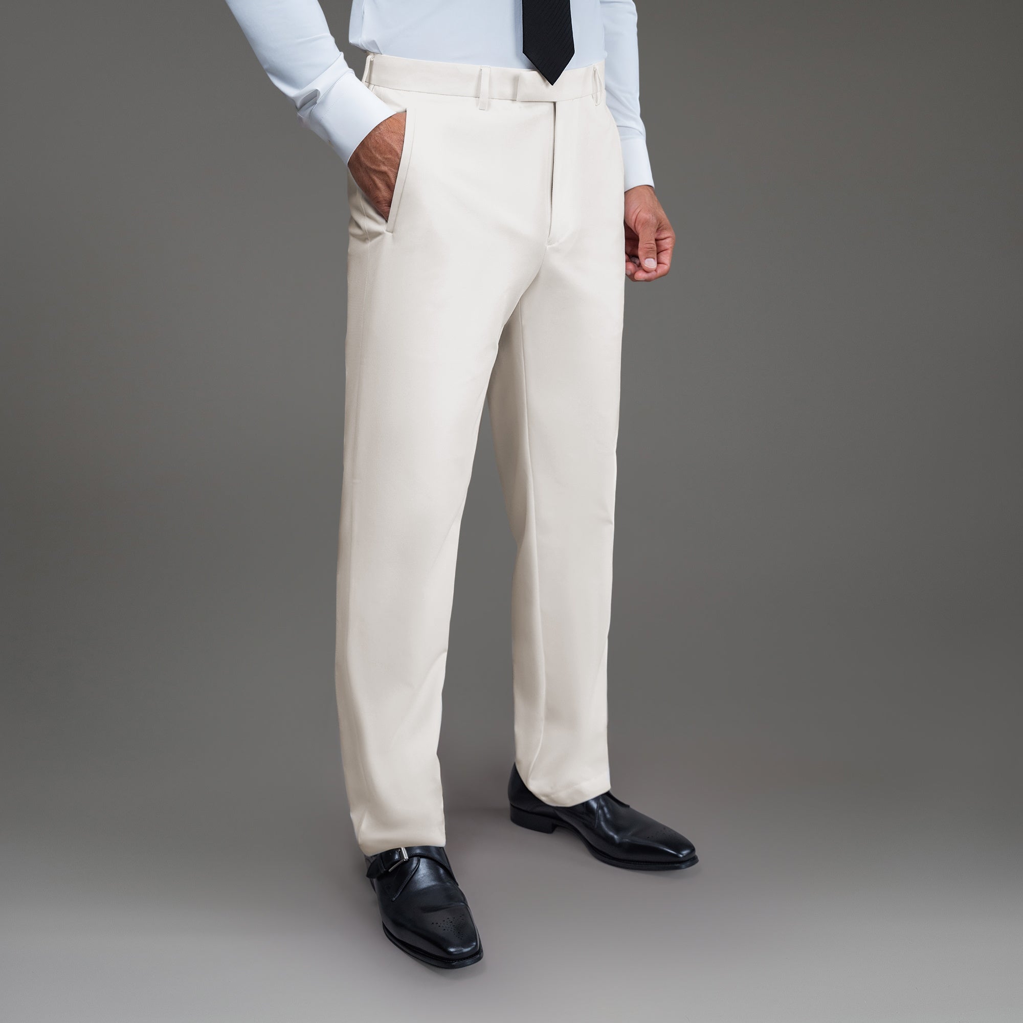 bespoke custom trousers pant chino performance technical model Tyler in Cream