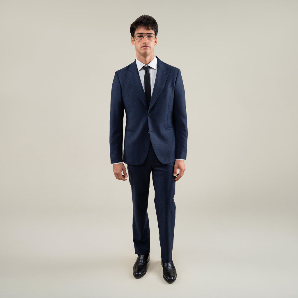Tags:(6'1"|165) Custom Peak Lapel Tuxedo model Jessey in Navy Herringbone
