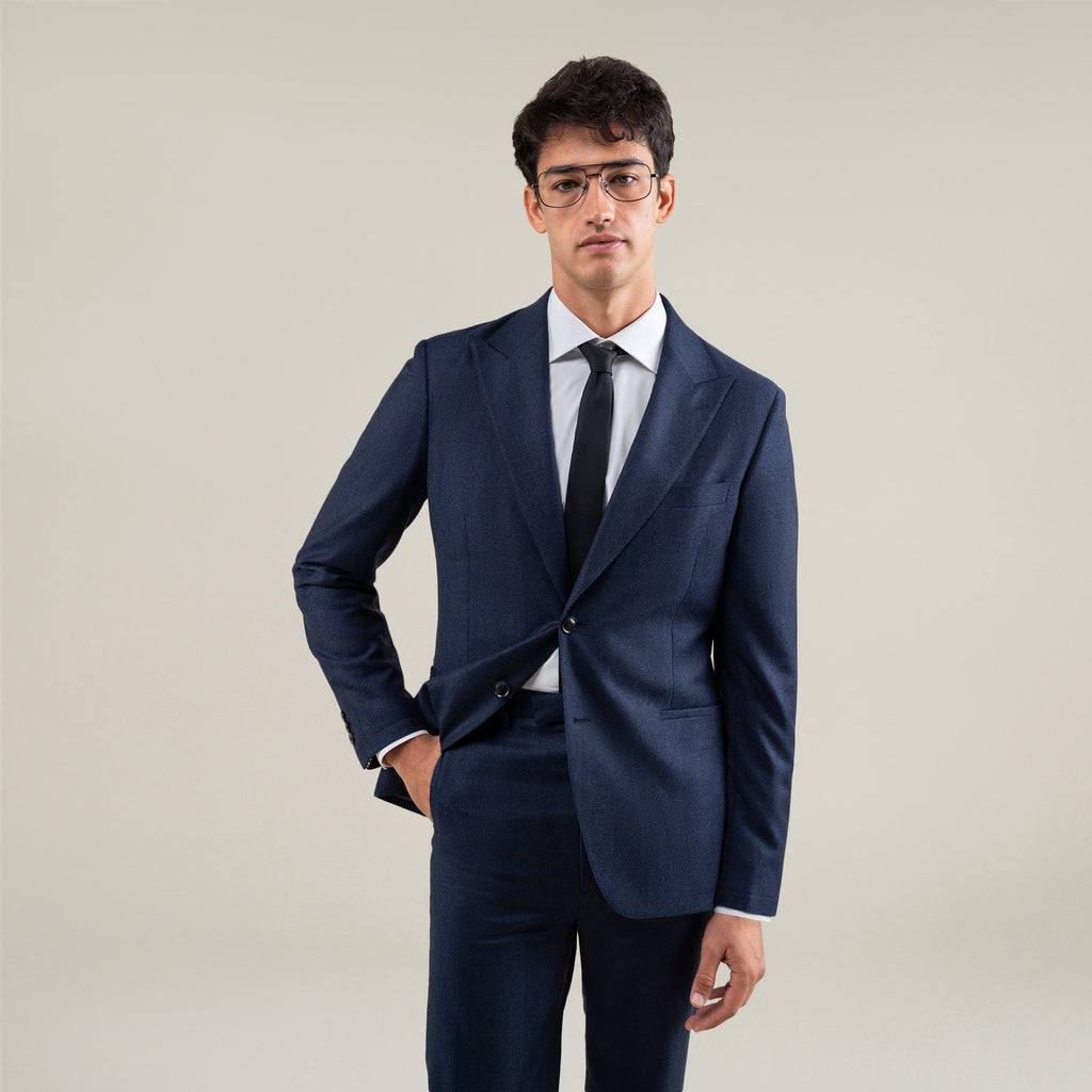Tags:(6'1"|165) Custom Peak Lapel Tuxedo model Jessey in Navy Herringbone