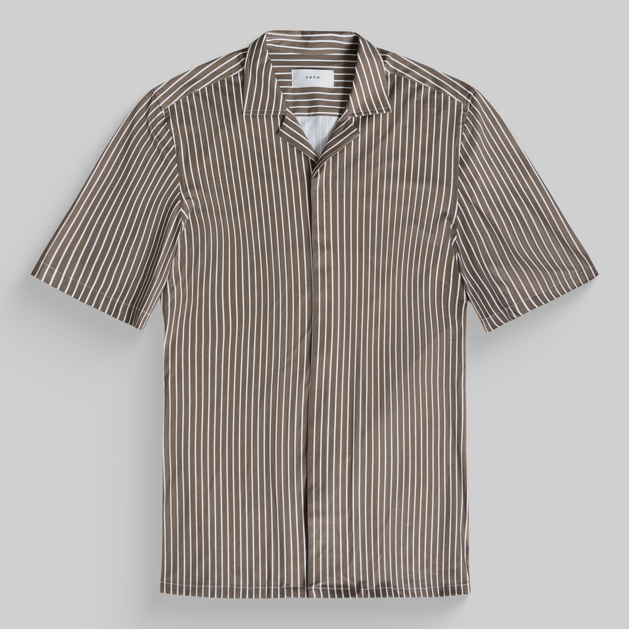 Custom Puretech Camp Shirts model Tim in Toffee Stripe PureTech