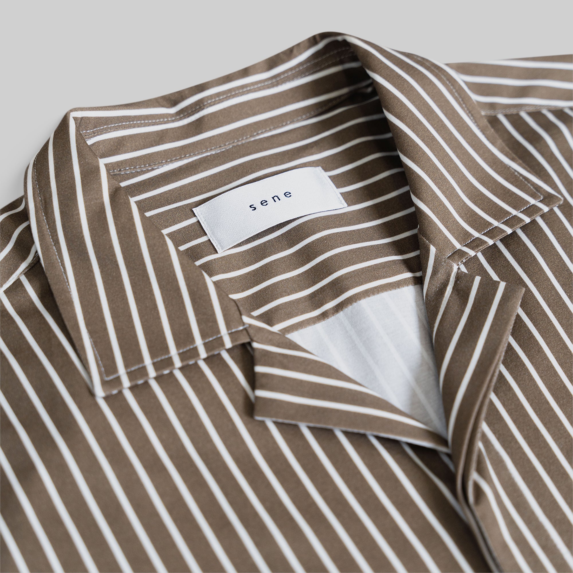 Custom Polytech Camp Shirts model Tim in Toffee Stripe PureTech