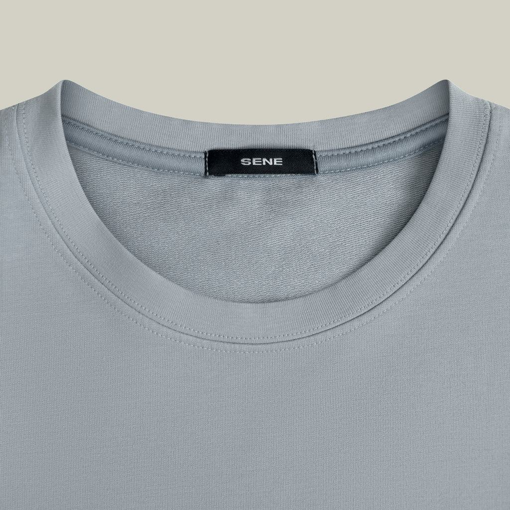 french terry blue gray t-shirt model matteo in vapor