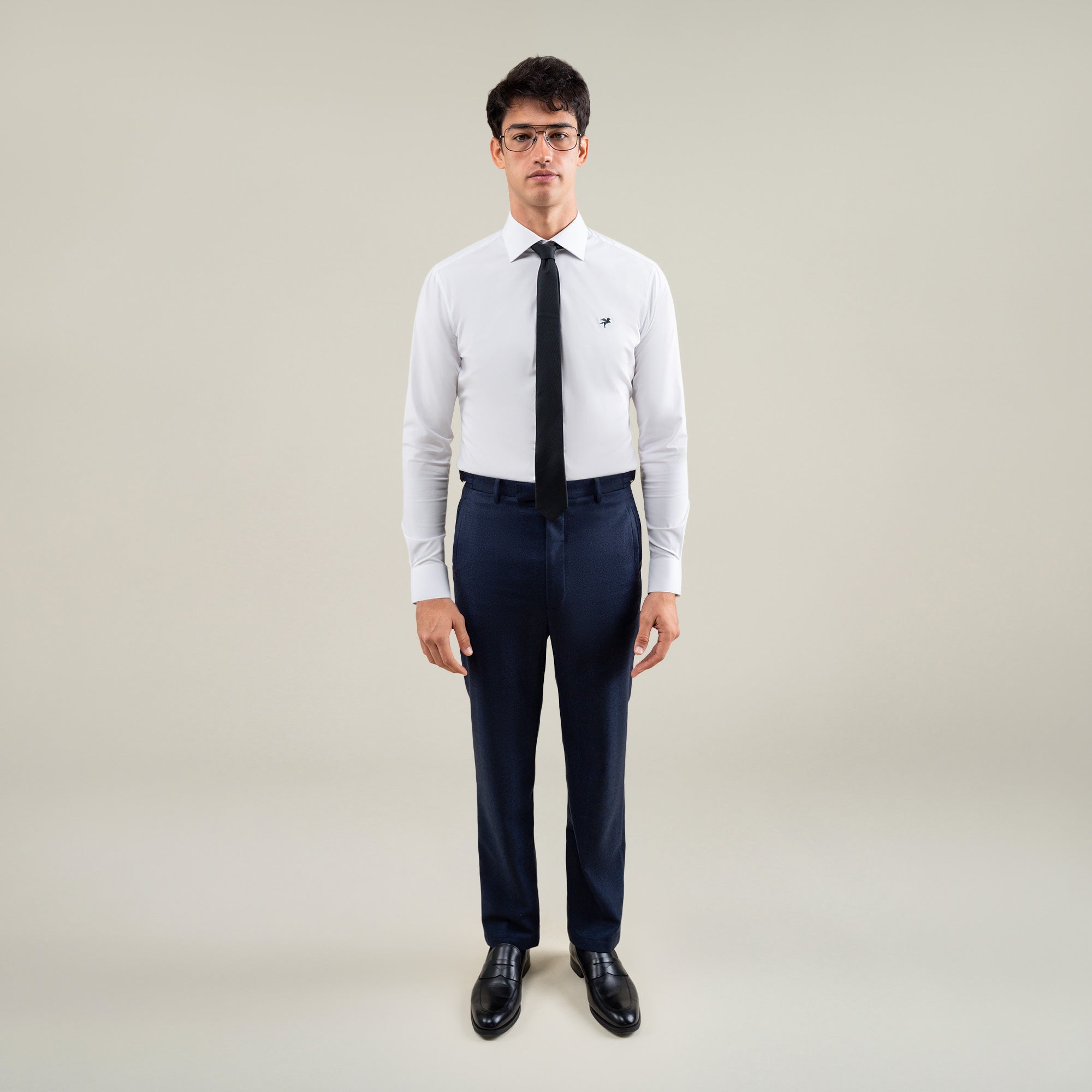 Tags:(6'1"|165) Custom Peak Lapel Tuxedo model Jessey in Navy Herringbone