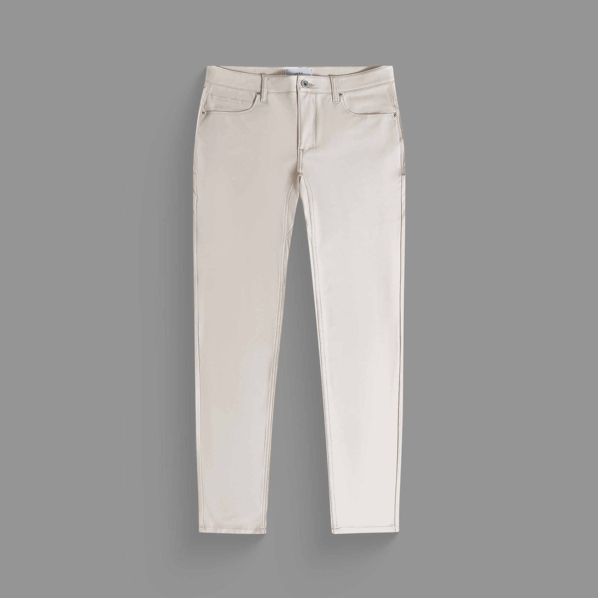 custom tech performance stretch pants model Tyler in Cream