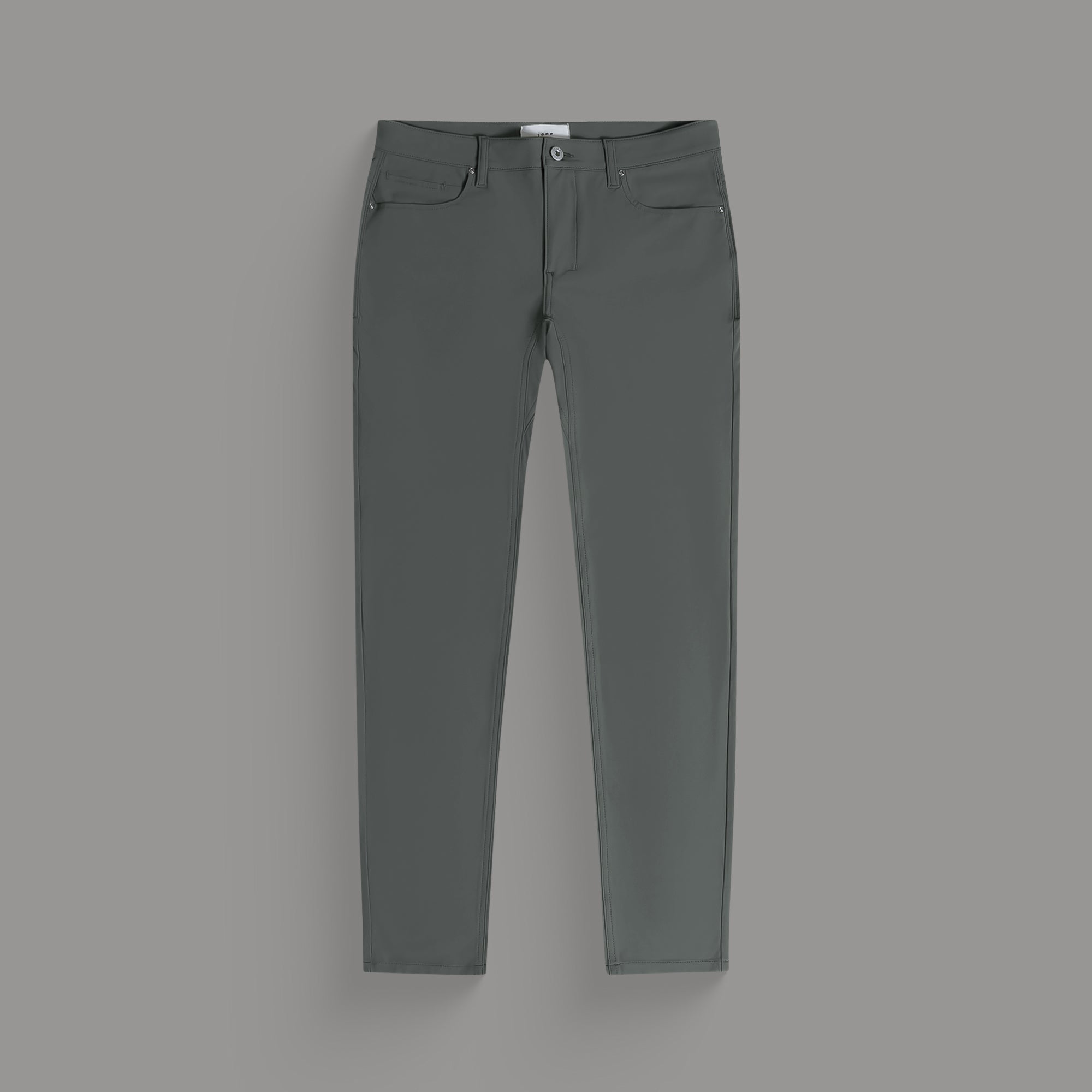 custom tech performance stretch pants model Tyler in Sage Gray