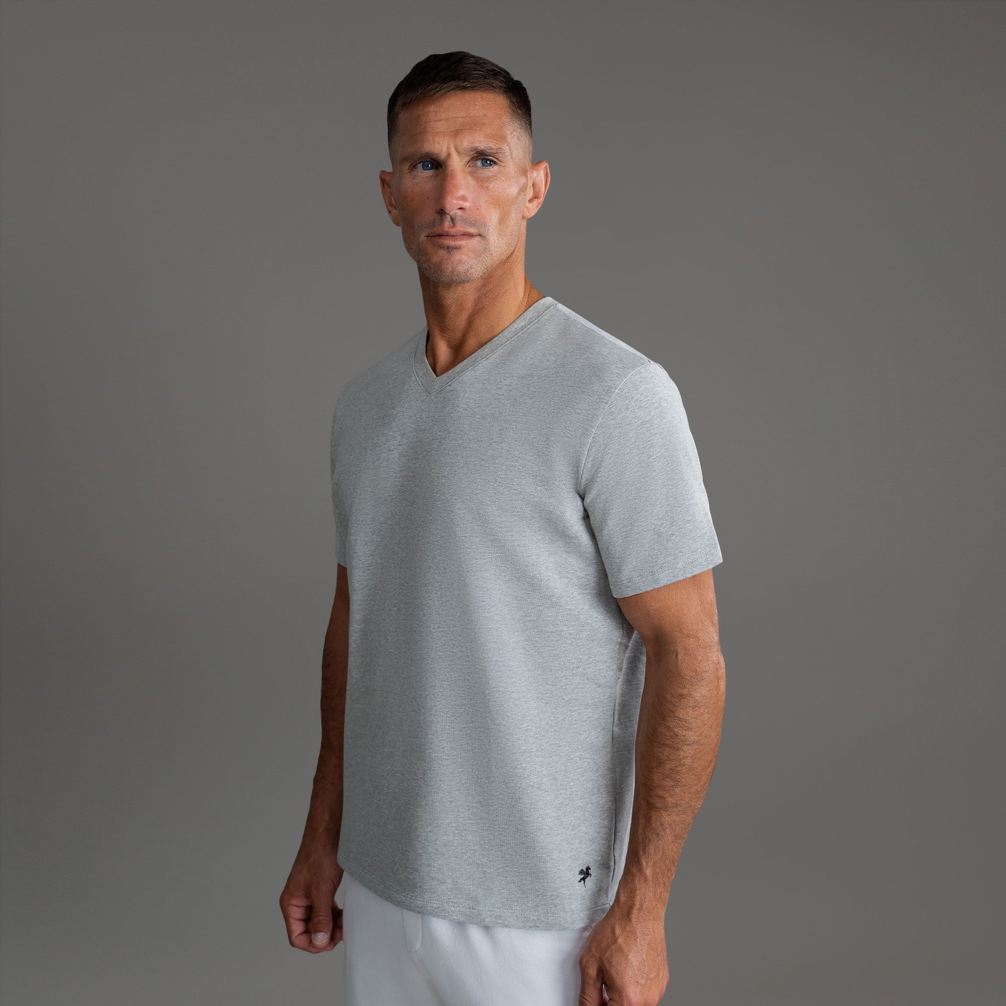 Tags:(6'0" - 180 lbs|Large) custom t-shirt tee model Tyler in Heather Gray