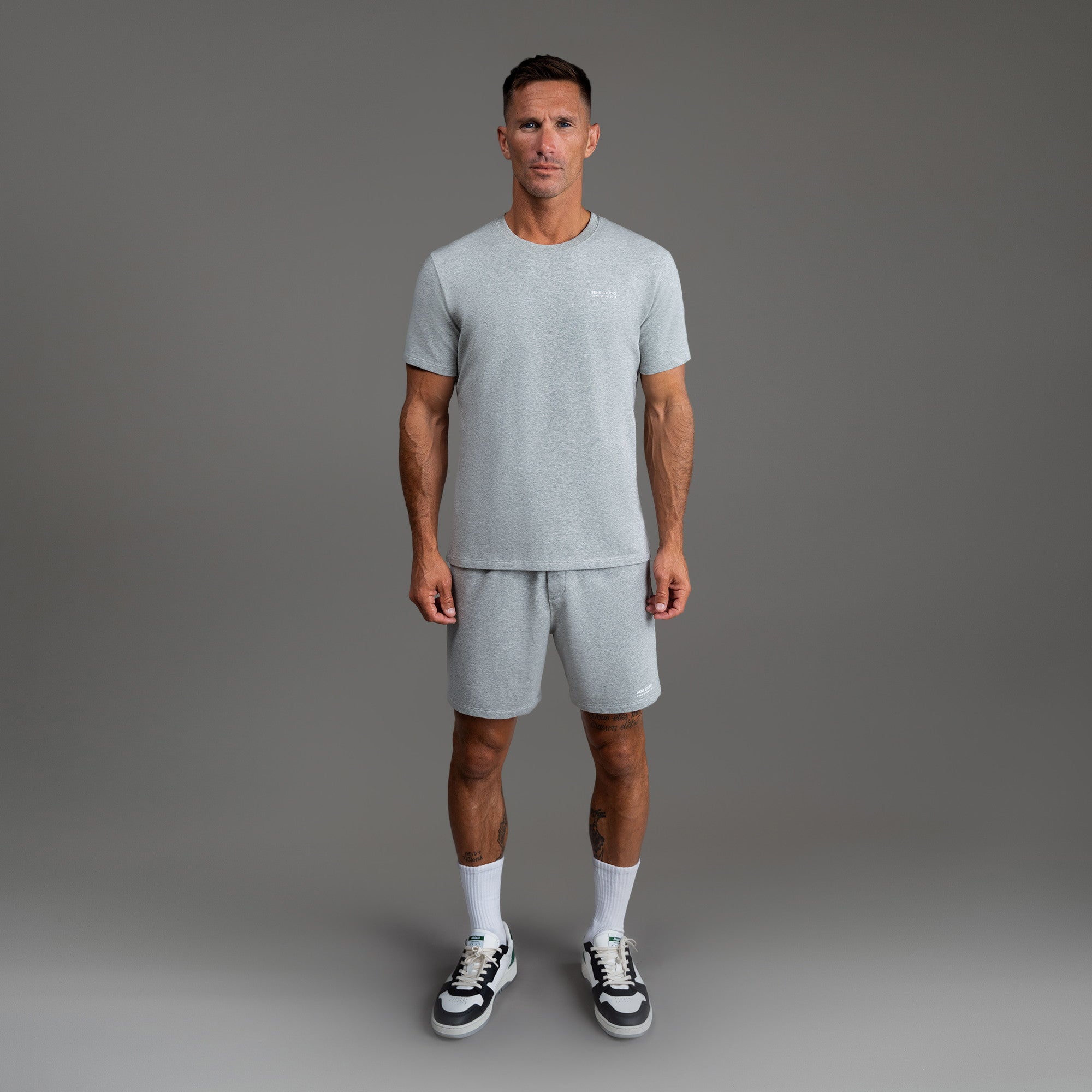Tags:(6'0"|180 lbs) custom t-shirt tee model Tyler in Heather Gray