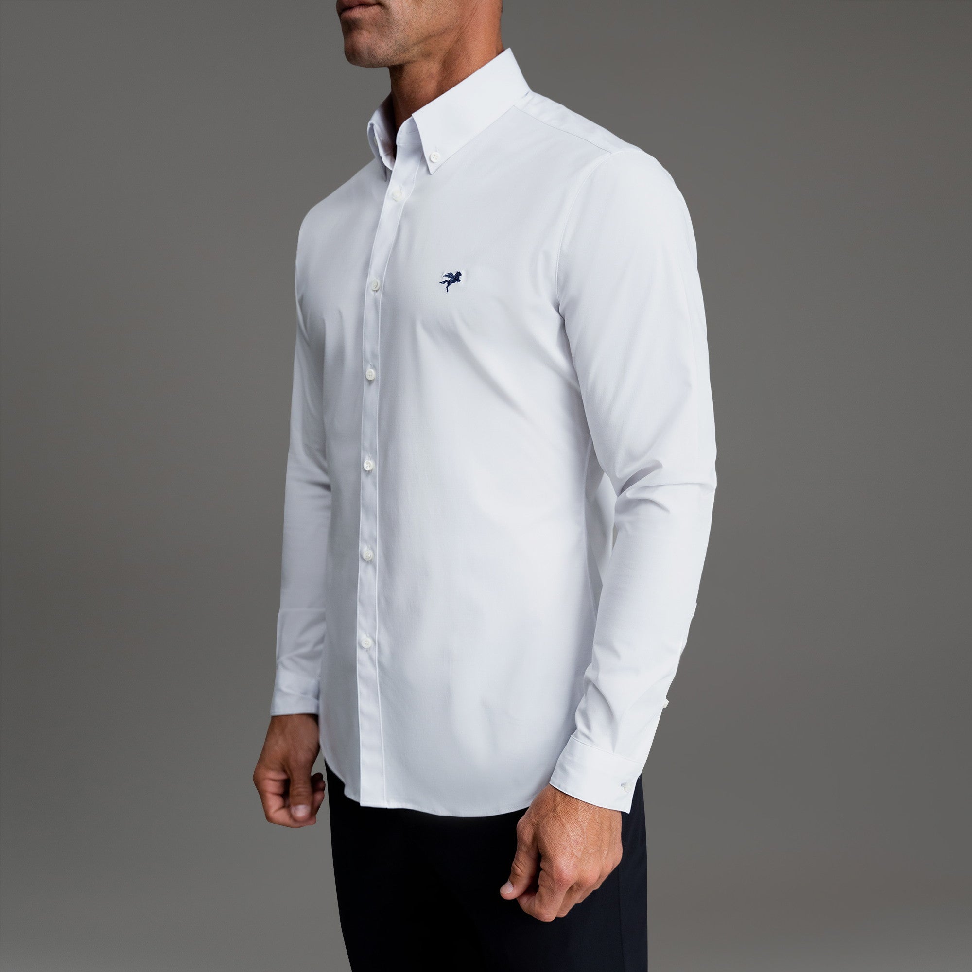 Custom Bespoke Tailored Mercer Shirt model Tyler in White Emblem
