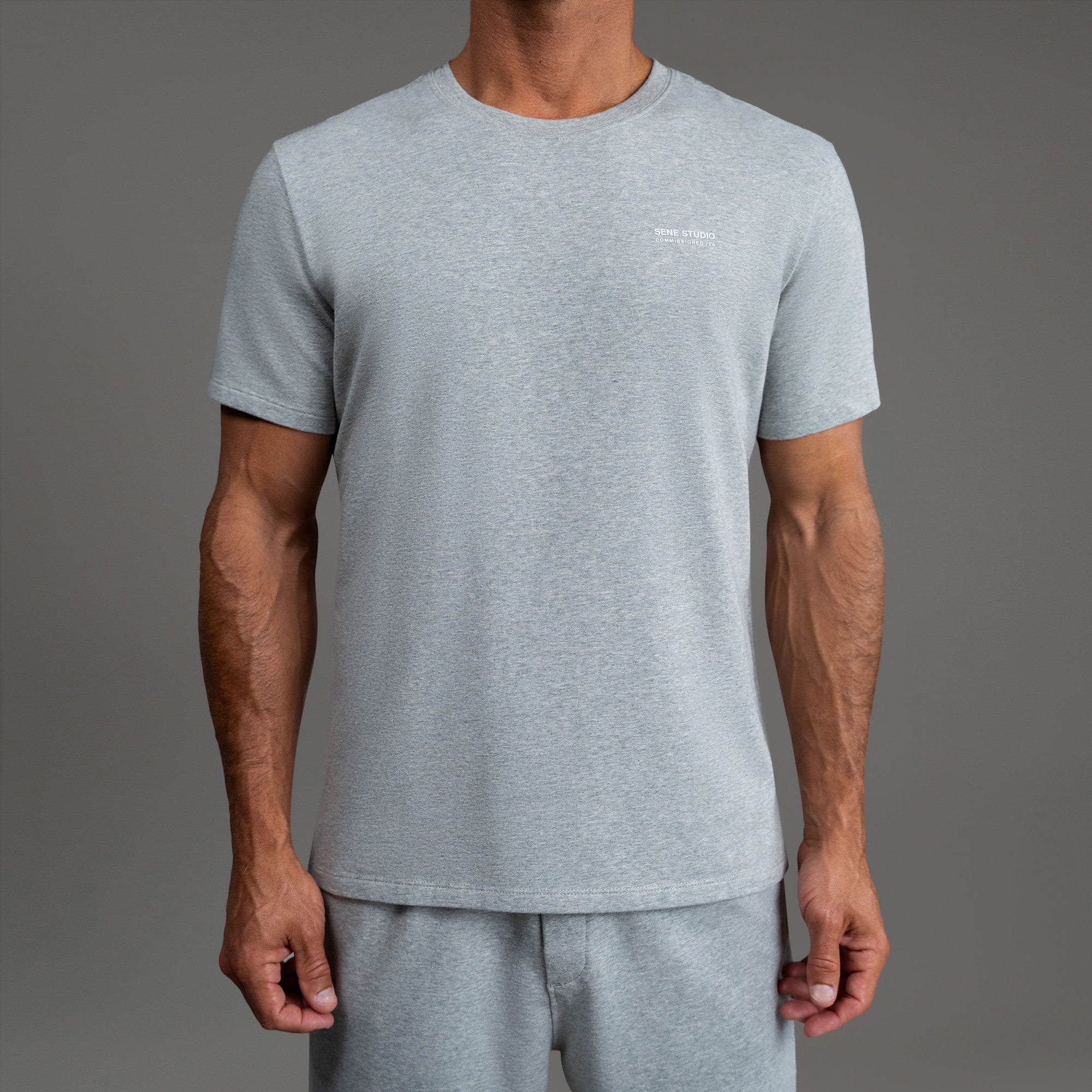 Tags:(6'0"|180 lbs) custom t-shirt tee model Tyler in Heather Gray