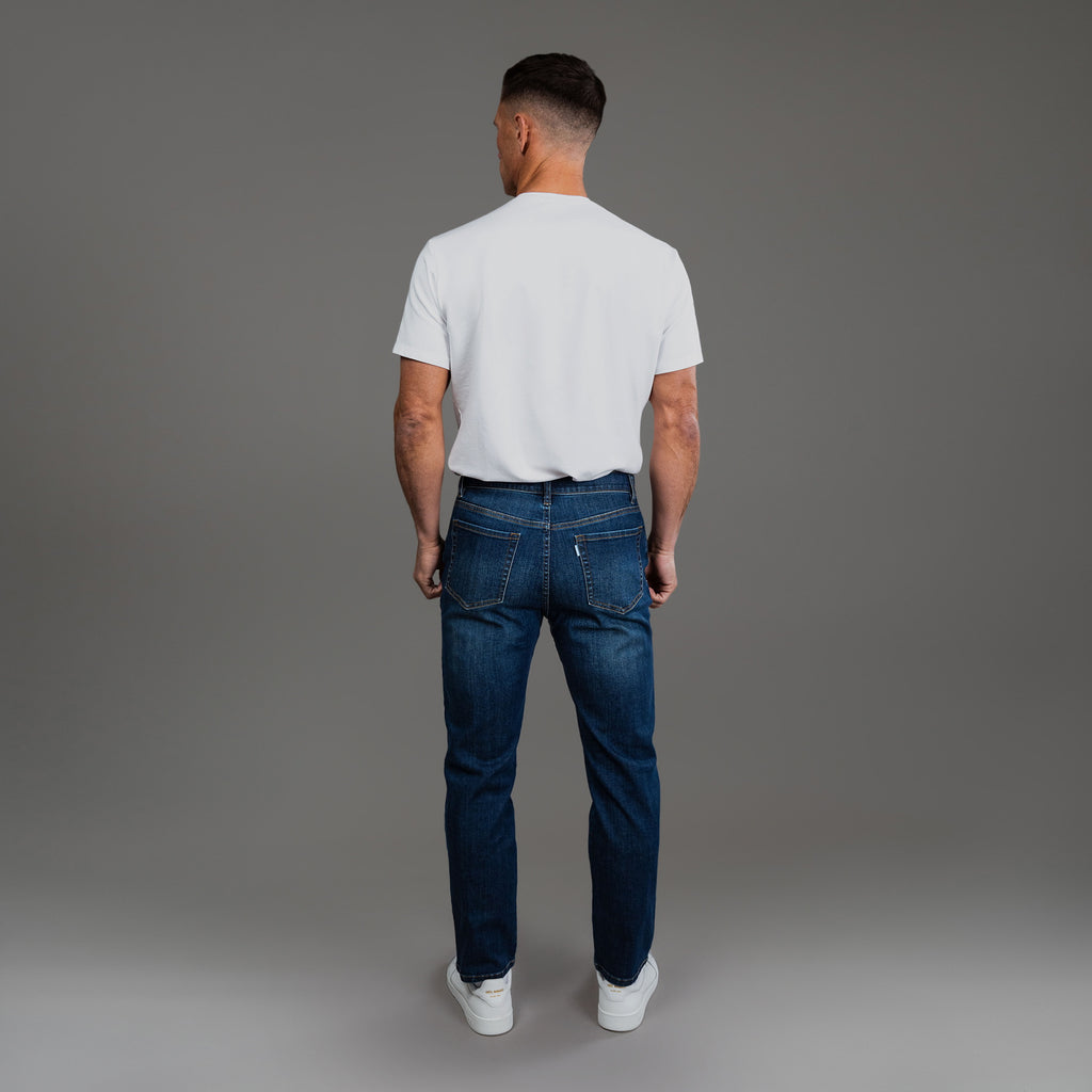 Tags:(6'0" | 180 lbs) custom men's jeans model Tyler in Sur Blue
