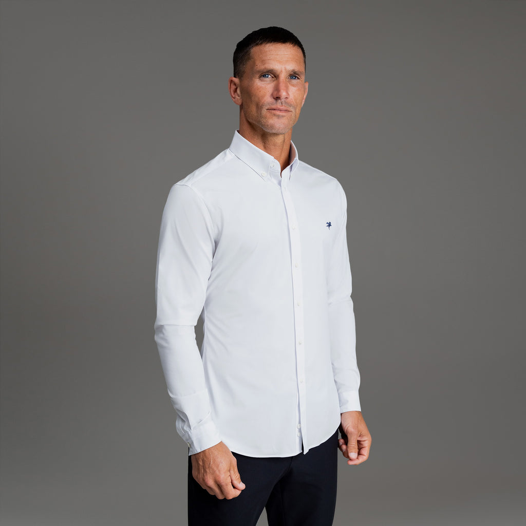 Custom Bespoke Tailored Mercer Shirt model Tyler in White Emblem
