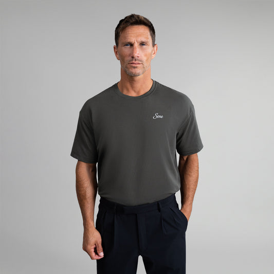 Tags:(6'0" - 180 lbs|Medium) custom t-shirt tee model Tyler in Smoke