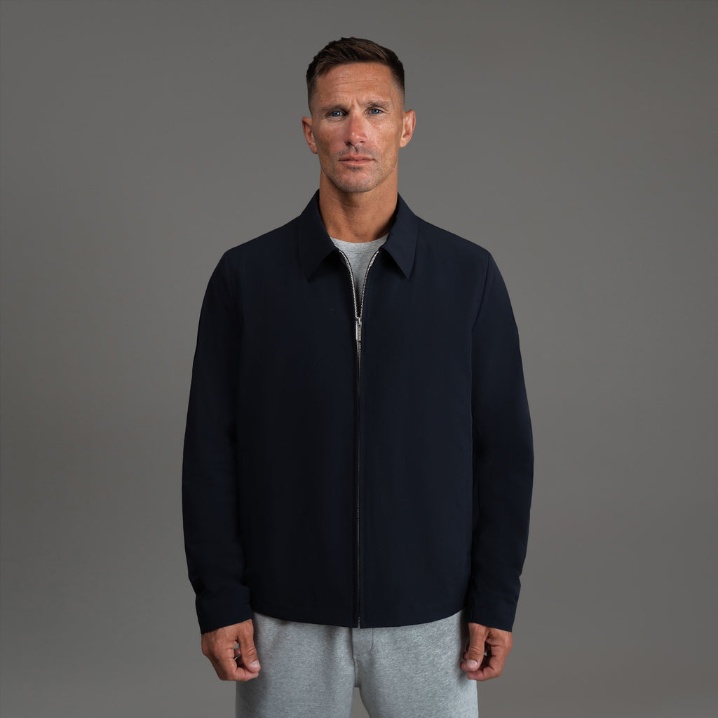 men's custom zip up jacket model Tyler in Midnight