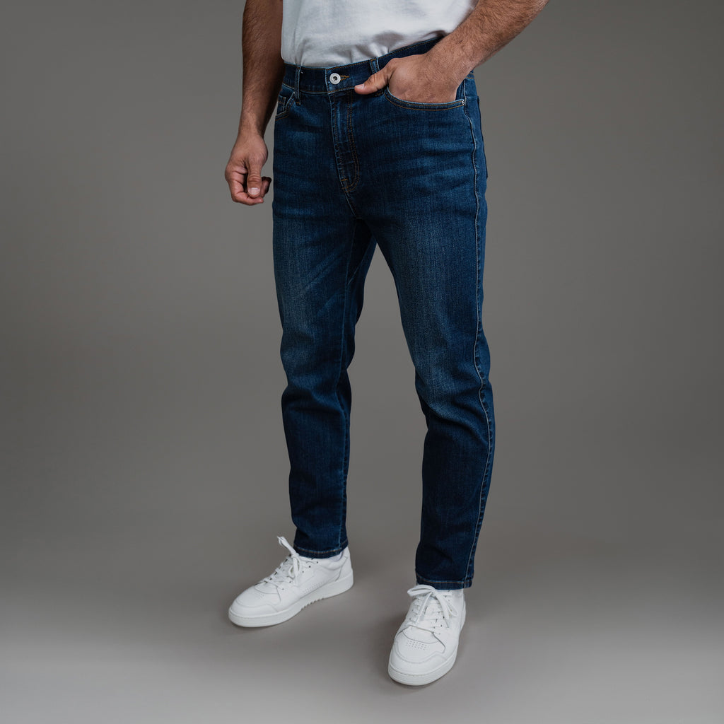 Tags:(6'0" | 180 lbs) custom men's jeans model Tyler in Sur Blue