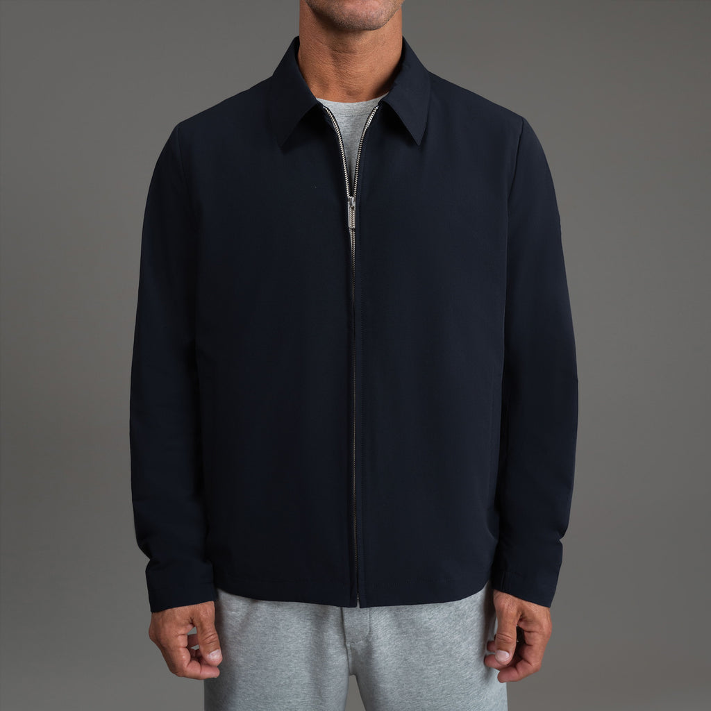 men's custom zip up jacket model Tyler in Midnight