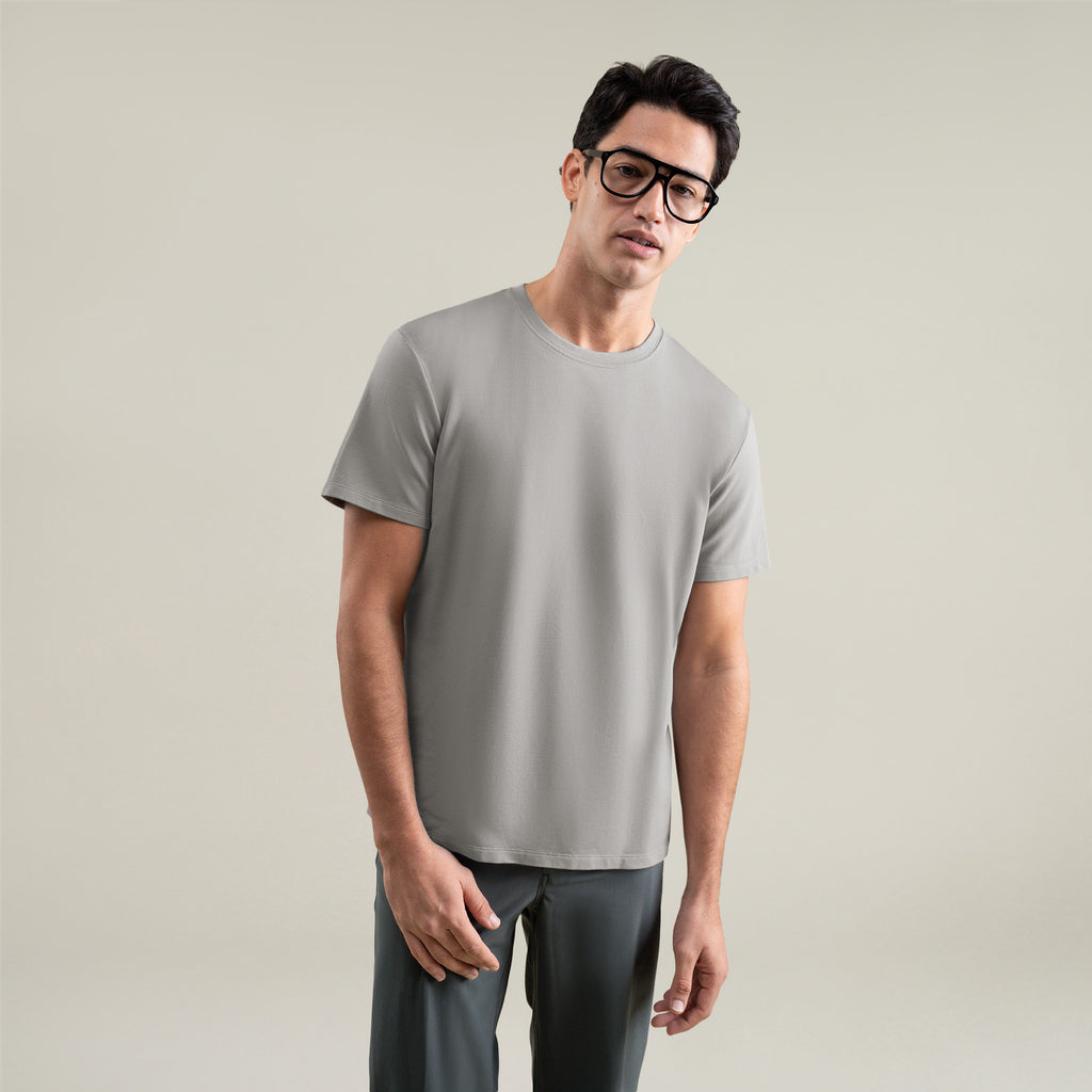 Tags:(6'1" - 165 lbs|Large) Custom t-shirt tee model Jessey in Frost Gray