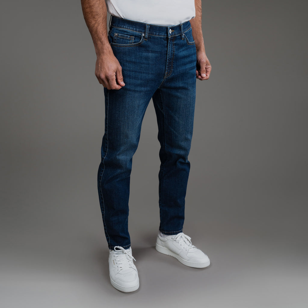 Tags:(6'0" | 180 lbs) custom men's jeans model Tyler in Sur Blue