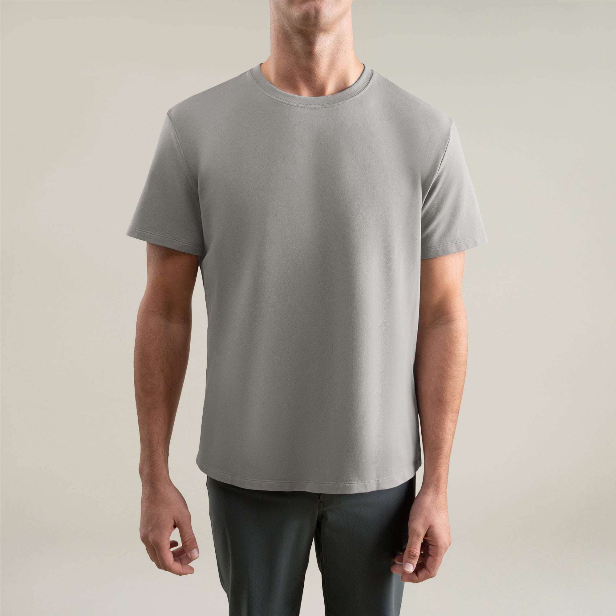 Tags:(6'1" - 165 lbs|Large) Custom t-shirt tee model Jessey in Frost Gray