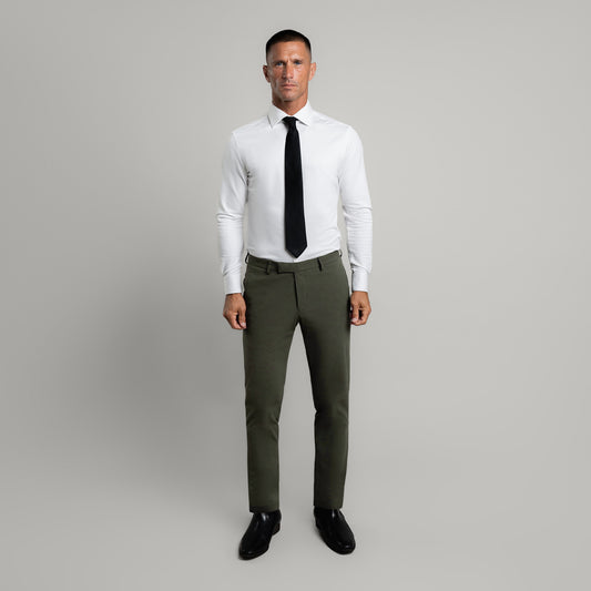 bespoke custom trousers pant chino performance technical model Tyler in Moss