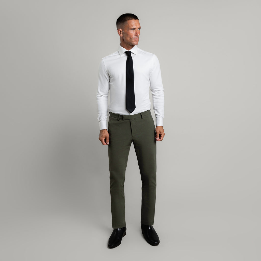 bespoke custom trousers pant chino performance technical model Tyler in Moss