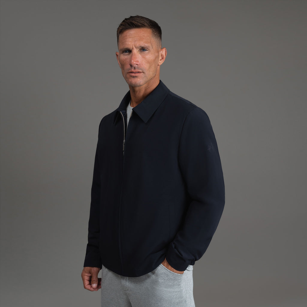 men's custom zip up jacket model Tyler in Midnight