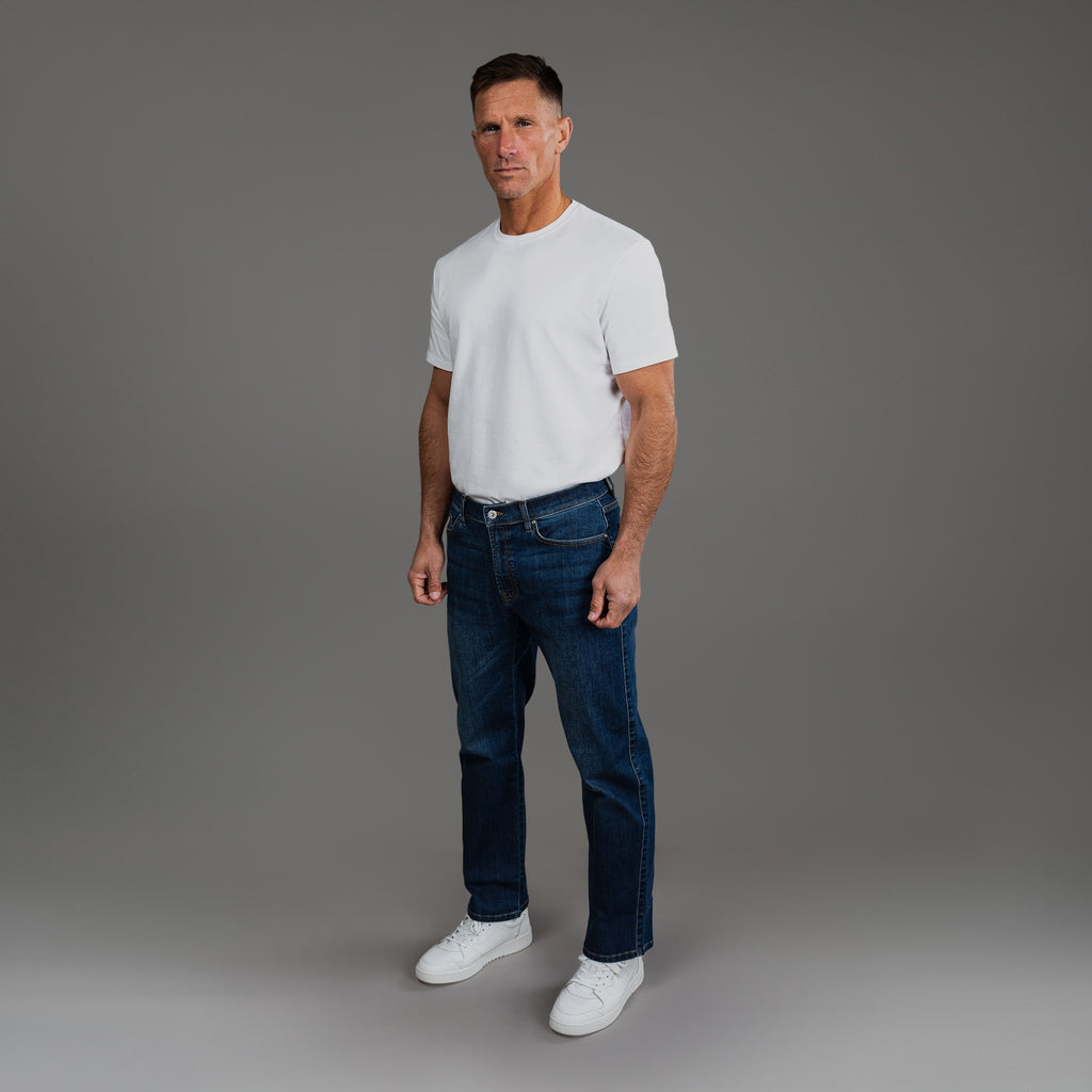 custom men's jeans model Tyler in Sur Blue