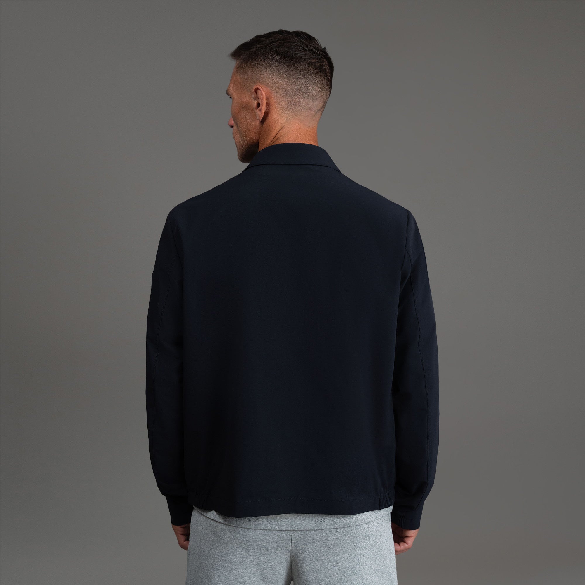 men's custom zip up jacket model Tyler in Midnight