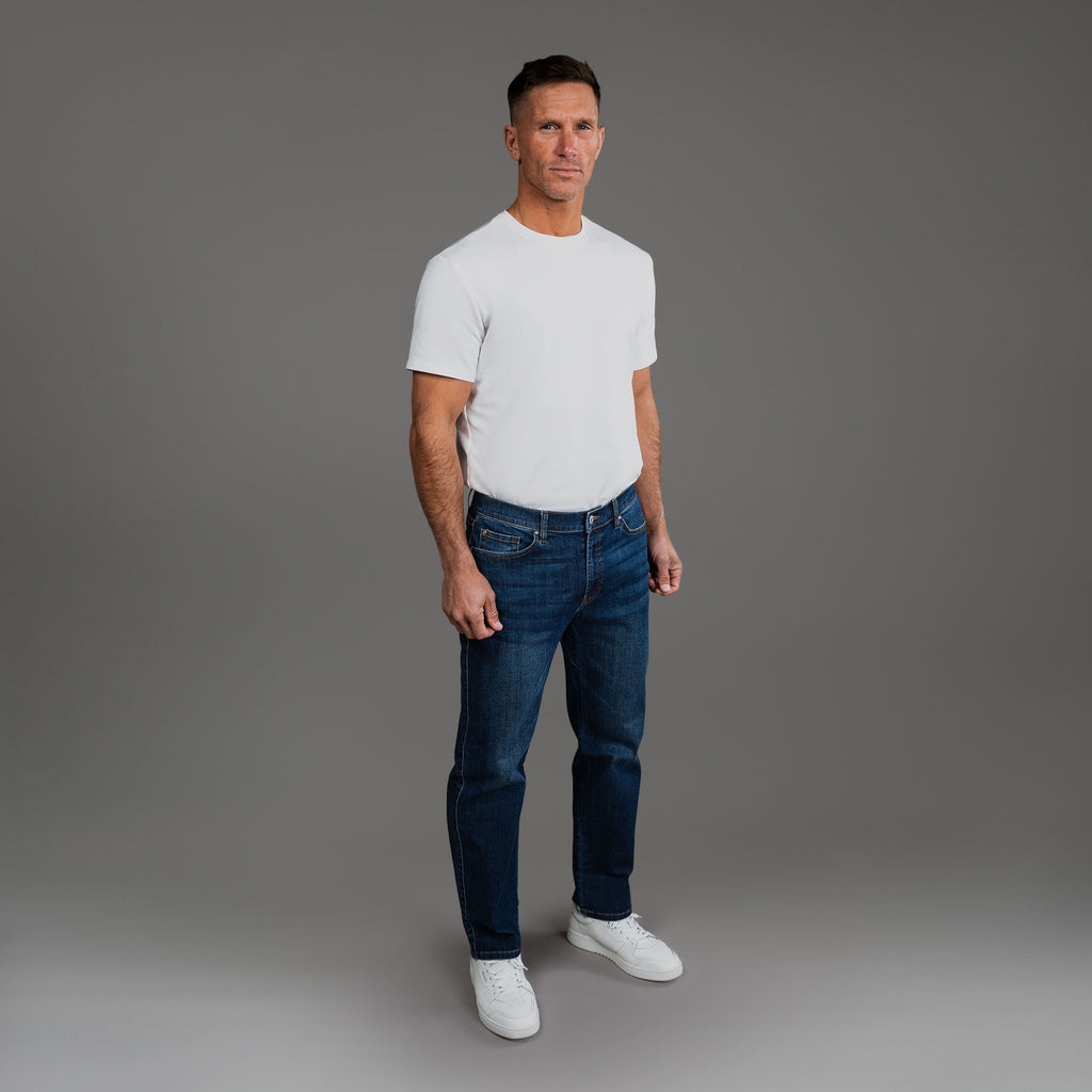 custom men's jeans model Tyler in Sur Blue